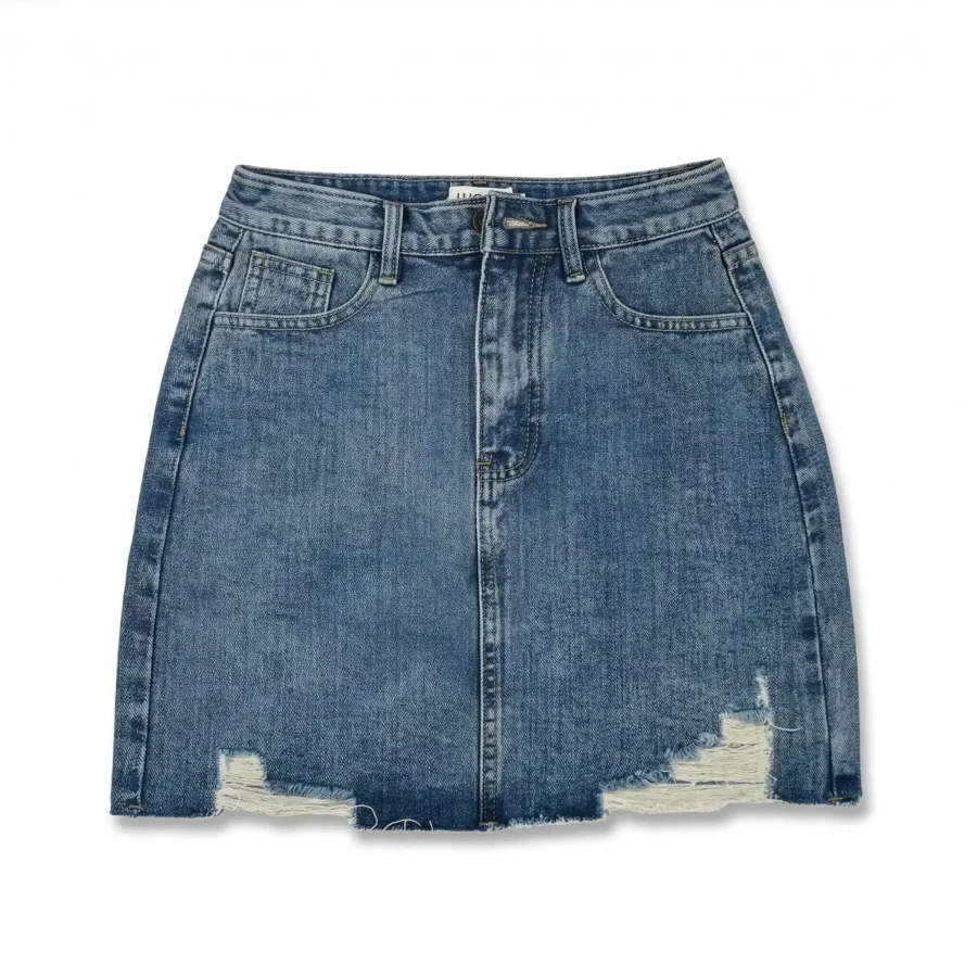 Petite Blue Distressed Denim Mini Skirt