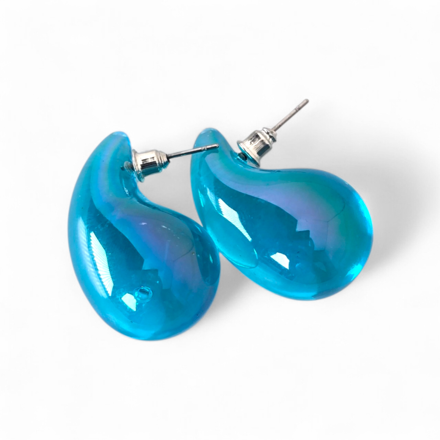 Liquid Neon Water Drop Resin Stud Earrings