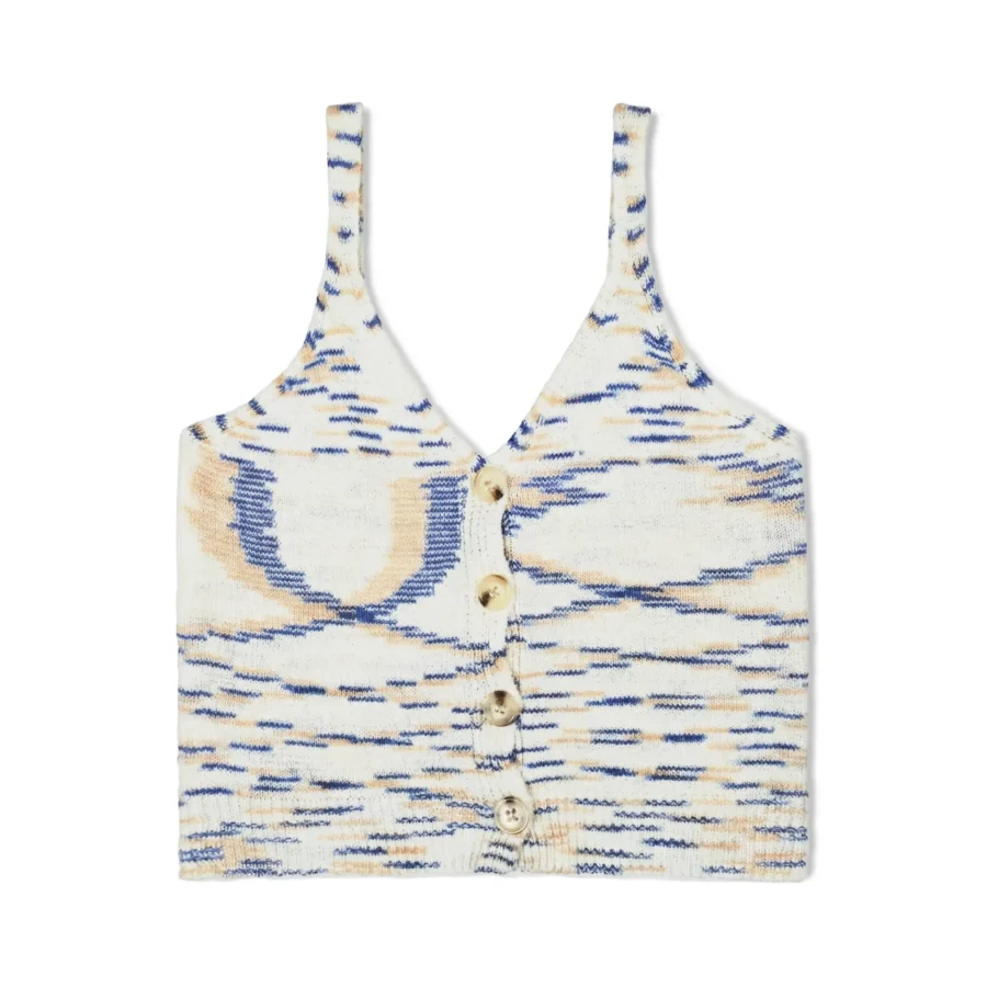 Sunset Chic Knitted Button Crop Top – Soft Summer Fit