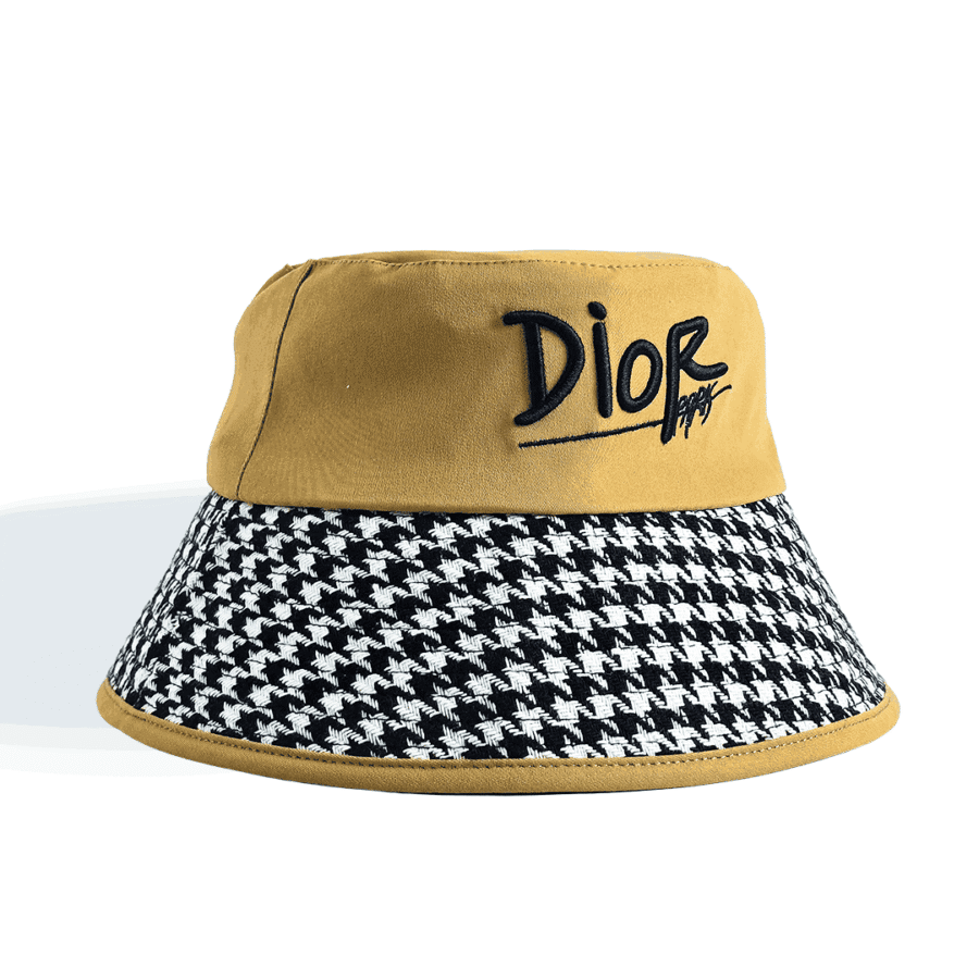 Houndstooth Embroided Contrast Bucket Hat