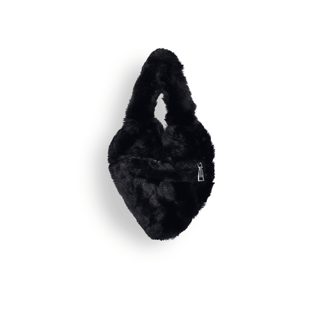 Denise Noir Plush Mini Hand Bag – Faux Fur Carry