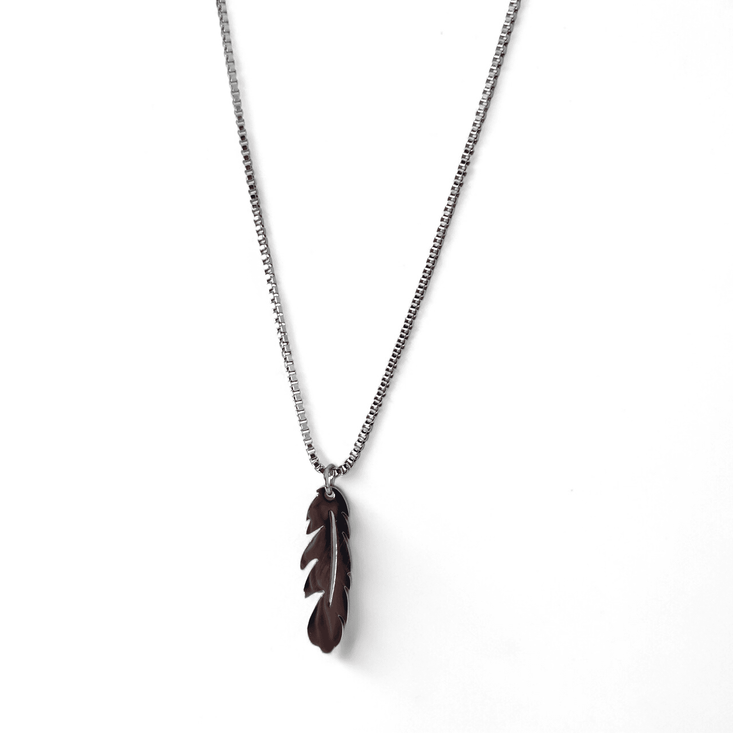 Feather Pendant Chain – Polished Steel Necklace