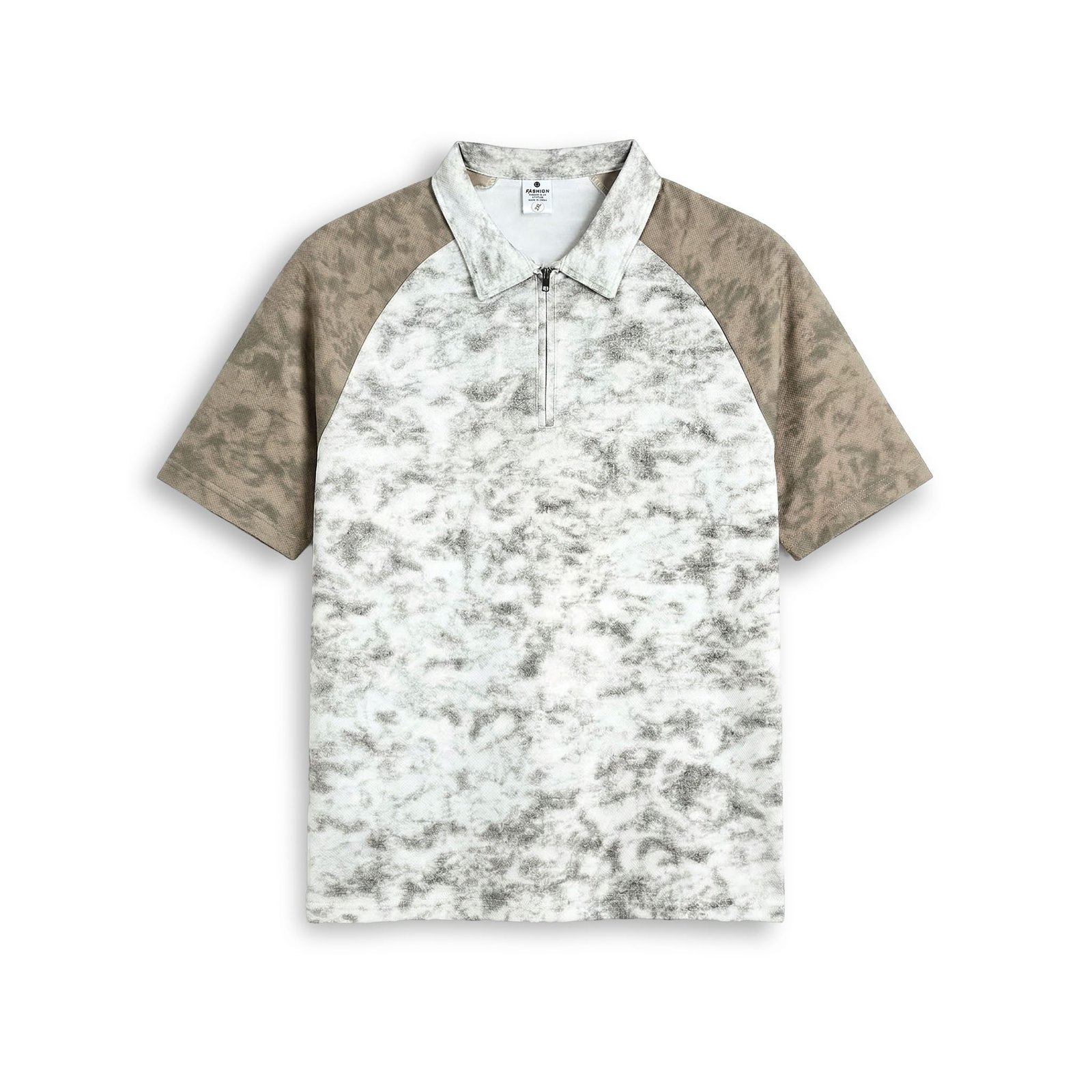 Stonewash Dual Tone Raglan Style Zipper Polo Tee