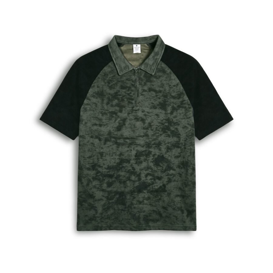 Stonewash Dual Tone Raglan Style Zipper Polo Tee