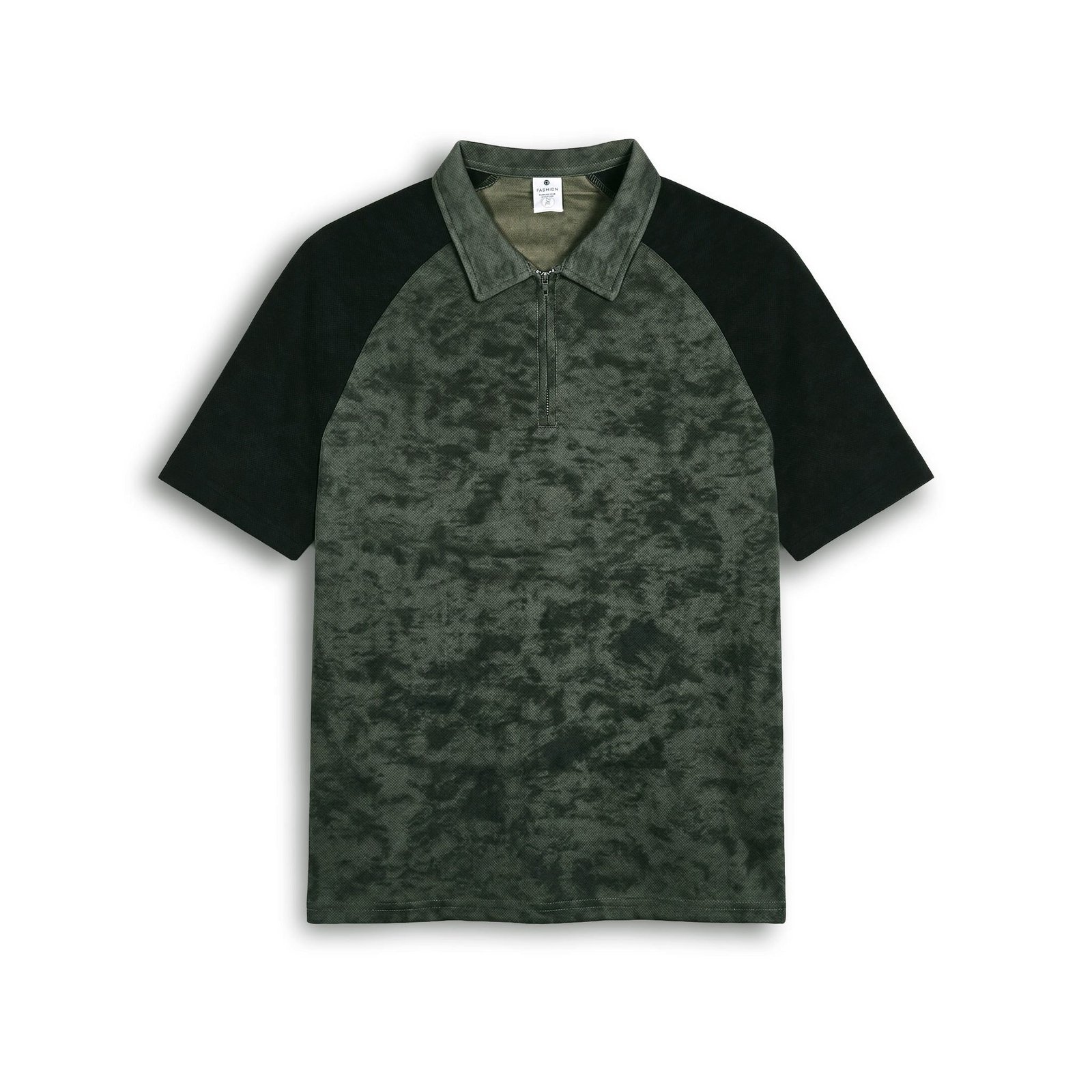 Stonewash Dual Tone Raglan Style Zipper Polo Tee