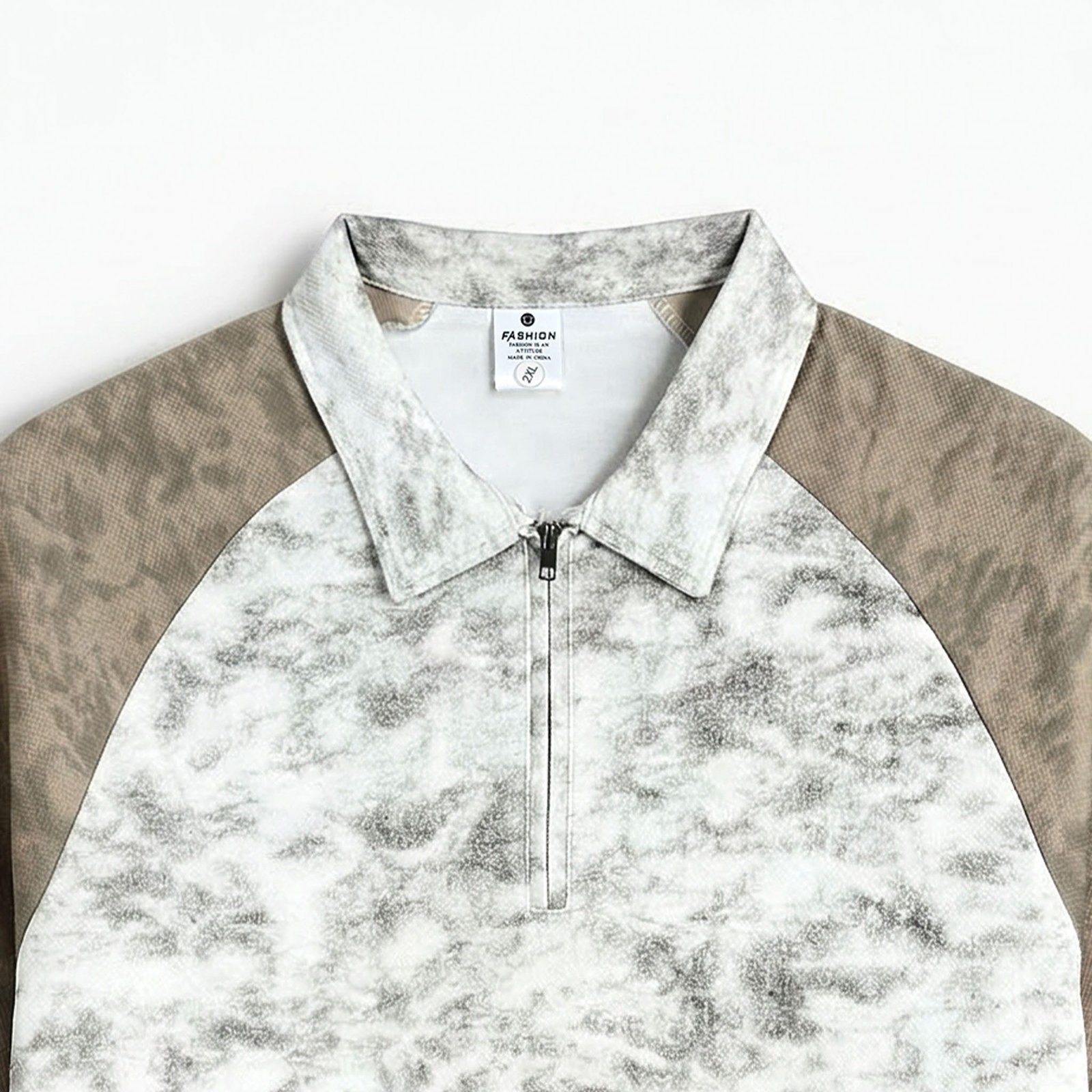 Stonewash Dual Tone Raglan Style Zipper Polo Tee