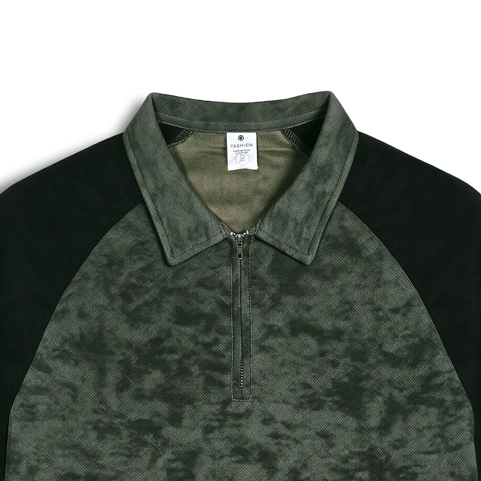 Stonewash Dual Tone Raglan Style Zipper Polo Tee