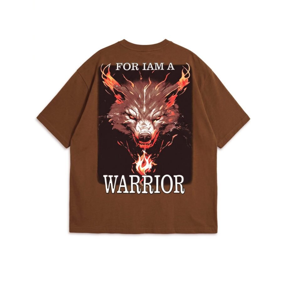 Warrior Flamed Wolf Head Graphic Oversized Tee