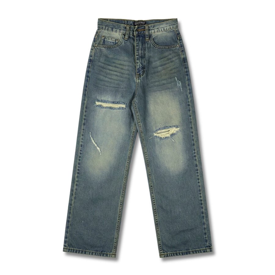 Atom Distressed Sand Washed Straight Fit Denims