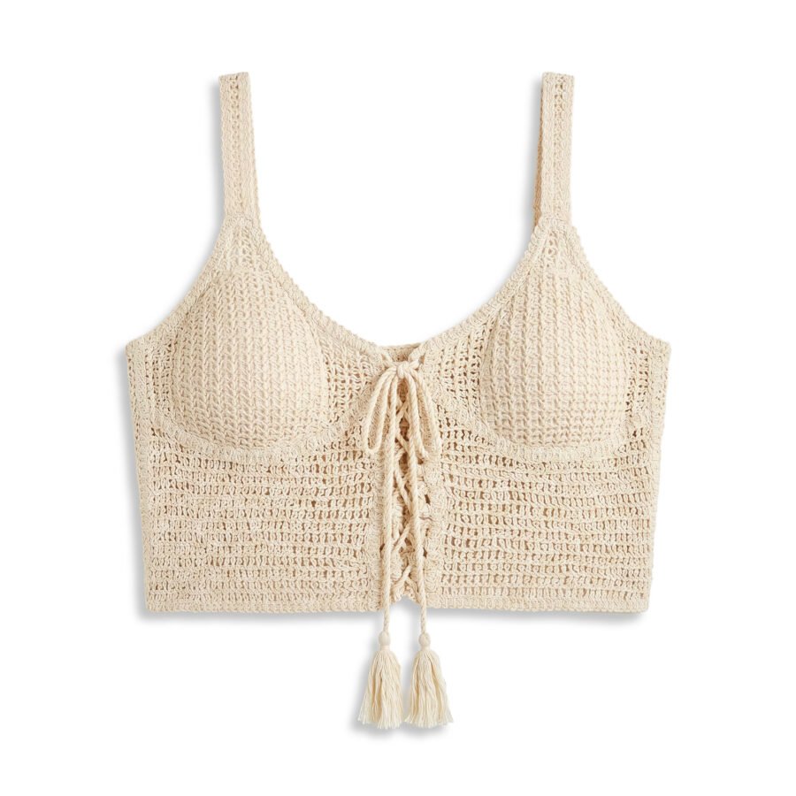 Boho Crochet Tie-Front Knit Summer Crop Top