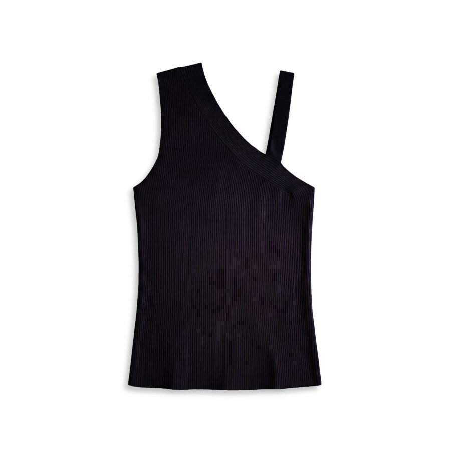 One Shoulder Ribbed Knit Tank Top