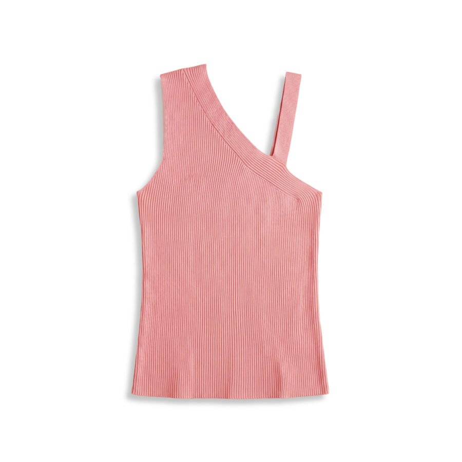 One Shoulder Ribbed Knit Tank Top