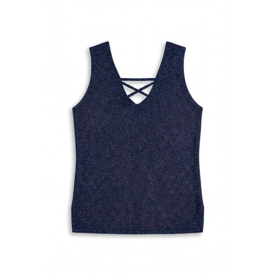 Glitter V-Neck Lace-Up Knit Tank Top