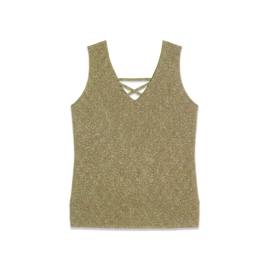 Glitter V-Neck Lace-Up Knit Tank Top