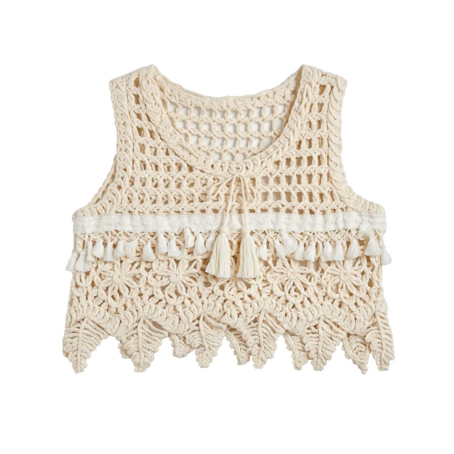 Bohemian Crochet Floral Tassel Knit Top