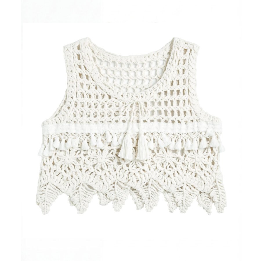 Bohemian Crochet Floral Tassel Knit Top