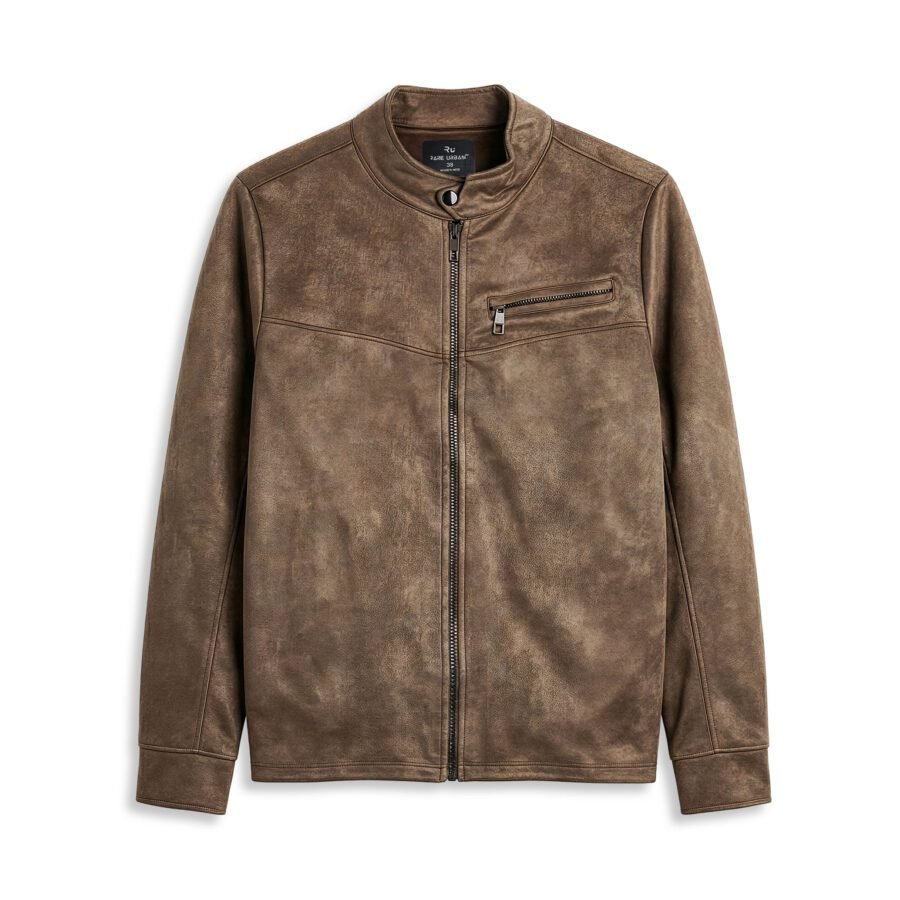 Vintage Suede Look Biker Zip Jacket