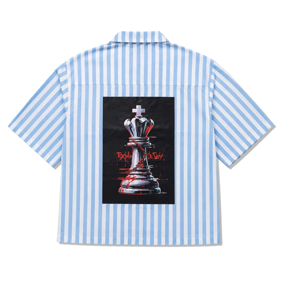 CHECKMATE Chess Graphic Striped Boxy Shirt