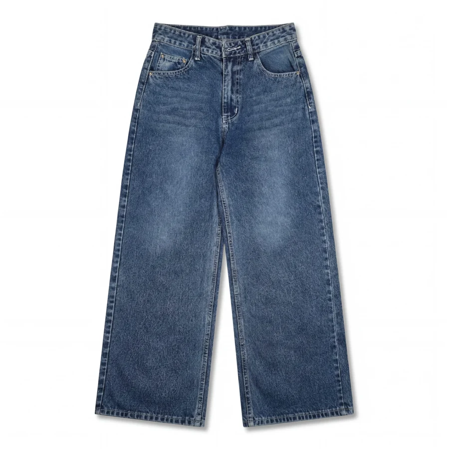 Faded Indigo Wide-Leg Vintage Wash Denim