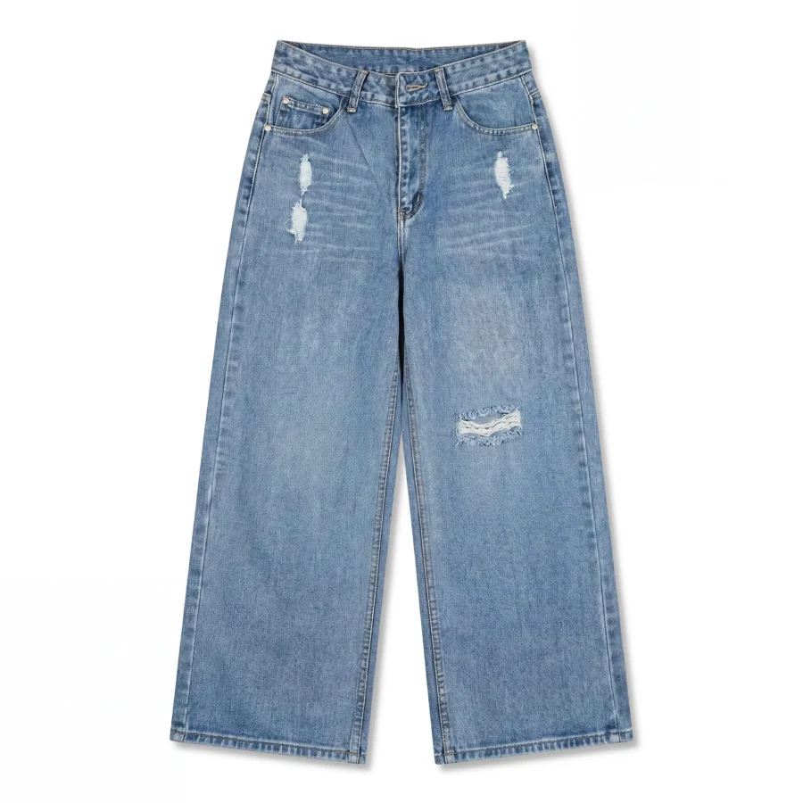 Y2k Baggy Wide-Leg Distressed Wash Denim