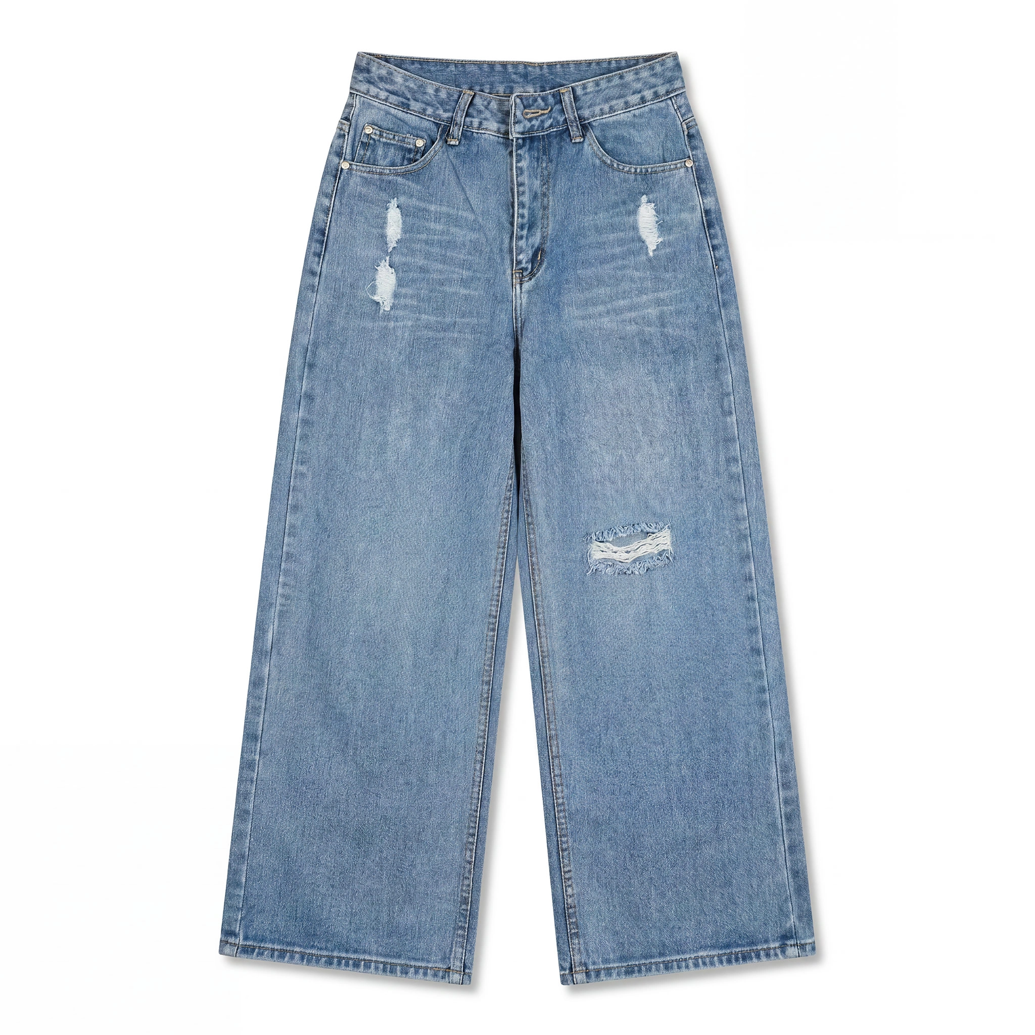 Y2k Baggy Wide-Leg Distressed Wash Denim