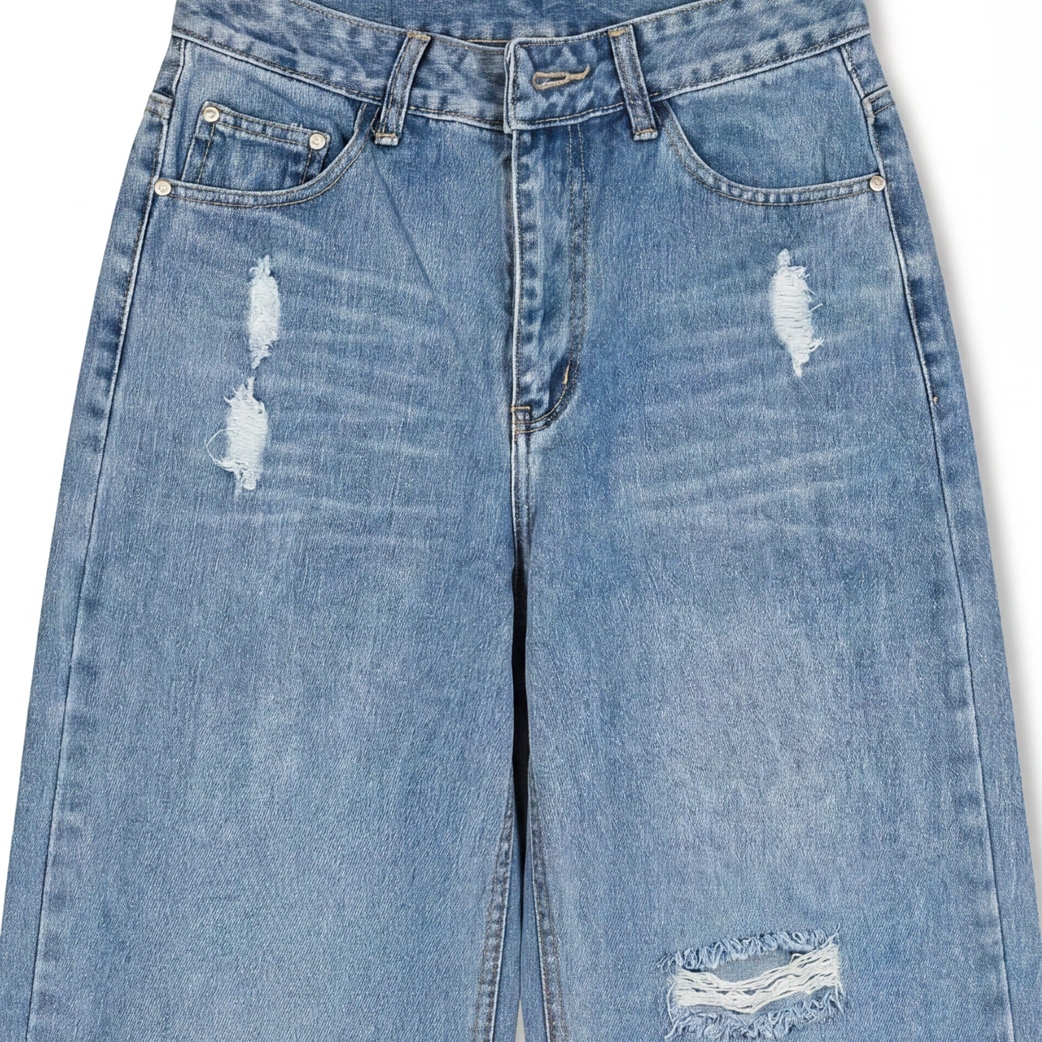 Y2k Baggy Wide-Leg Distressed Wash Denim
