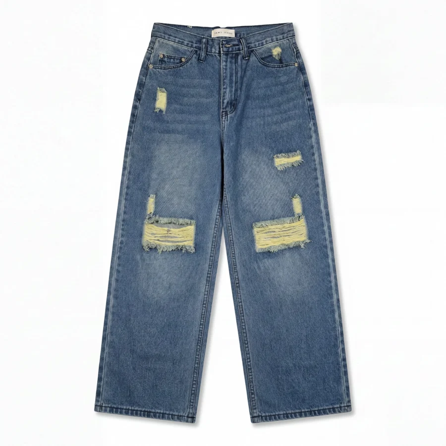 Yam's Wide-Leg Distressed Denim Jeans