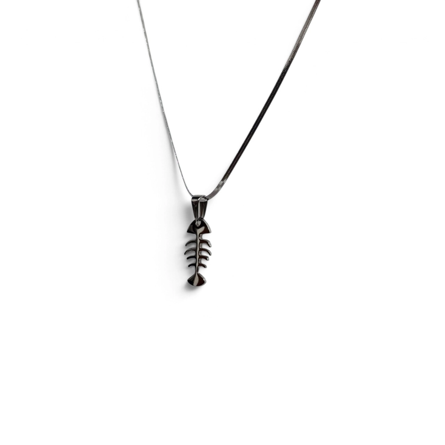 Y2K Fishbone Pendant Silver Street Core Chain